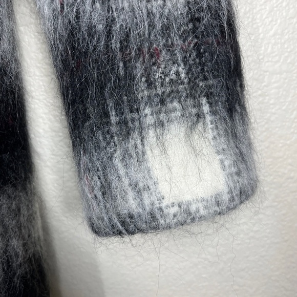 Theory Shaggy Pea Coat Cafe Lithe Wool Blend Black/White Check - Picture 5 of 10